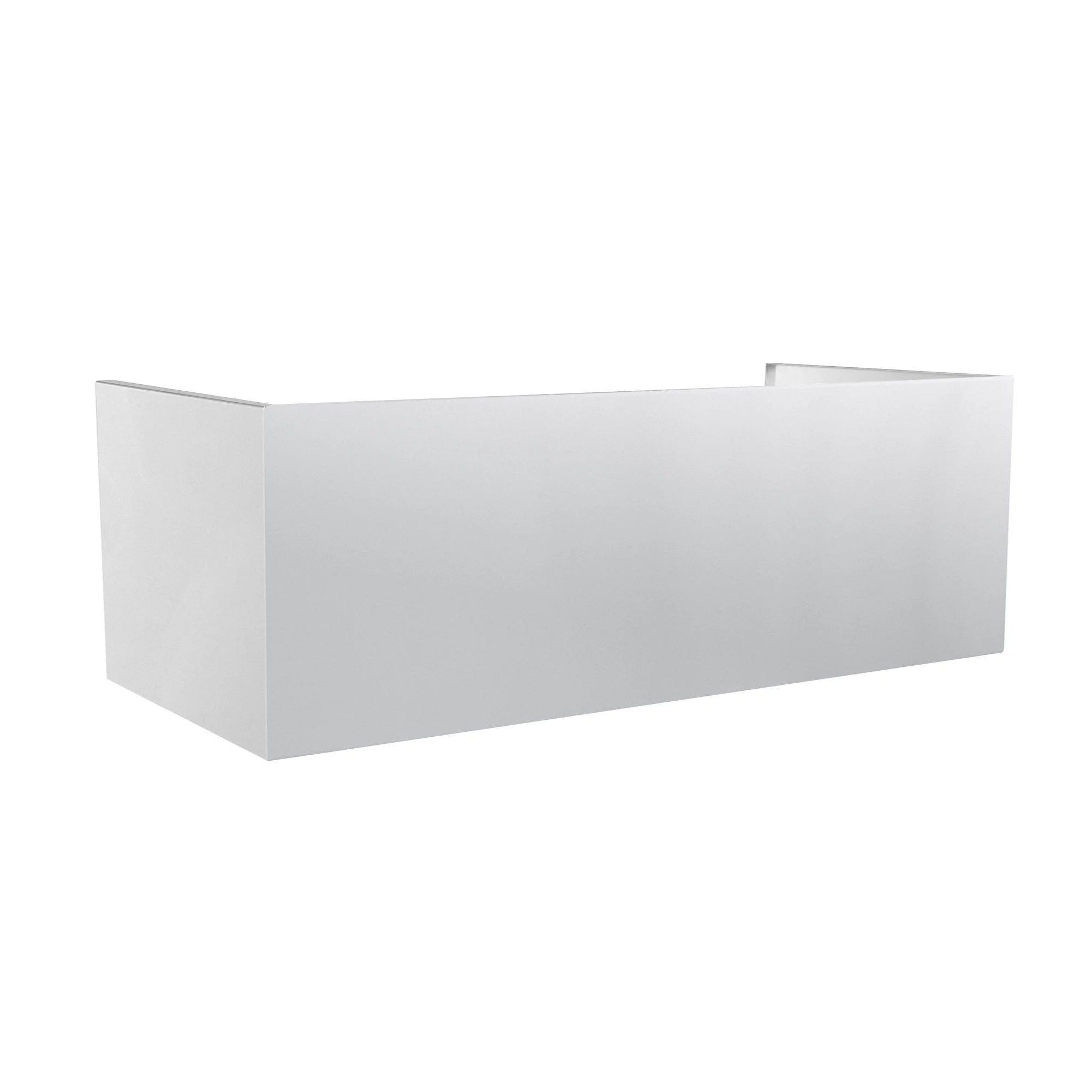 TrueFlame duct cover, light gray rectangular chimney with angled side view