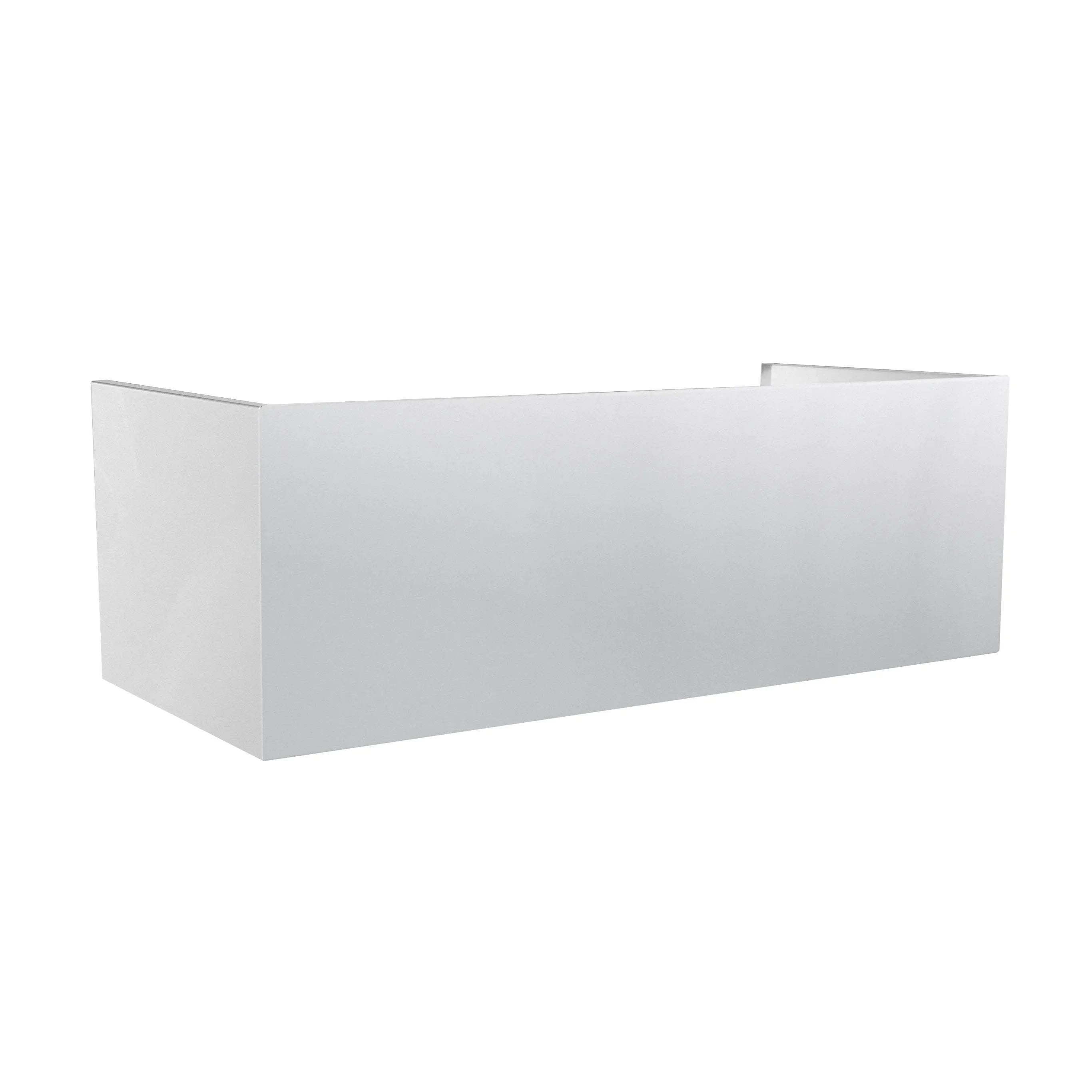 Rectangular duct cover, light gray metal box shape with open ends on sides