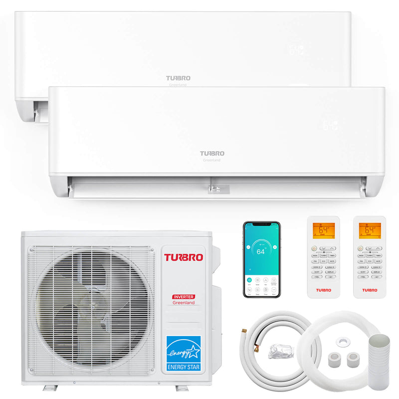 TURBRO Greenland 18,000 BTU Dual Zone (2) Mini Split Air Conditioner with Heat Pump and 16 Ft. Line Set