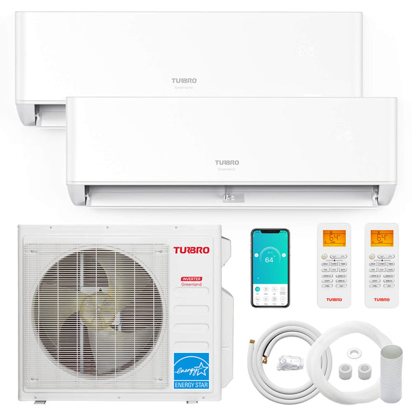 TURBRO Greenland 27,000 BTU Dual Zone (2) Mini Split Air Conditioner with Heat Pump and 16 Ft. Line Set