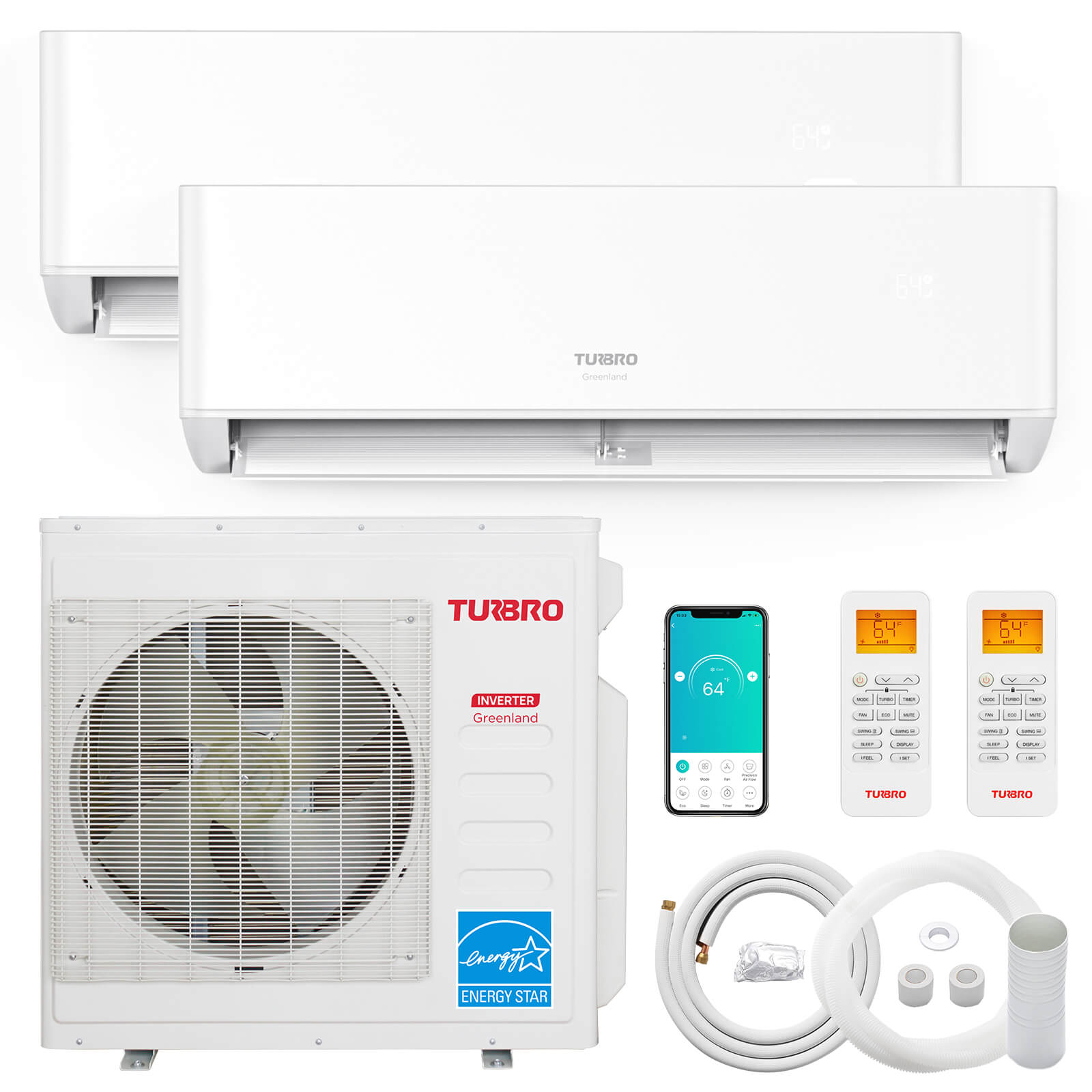Wall-mounted mini split AC (white) with front panel and display