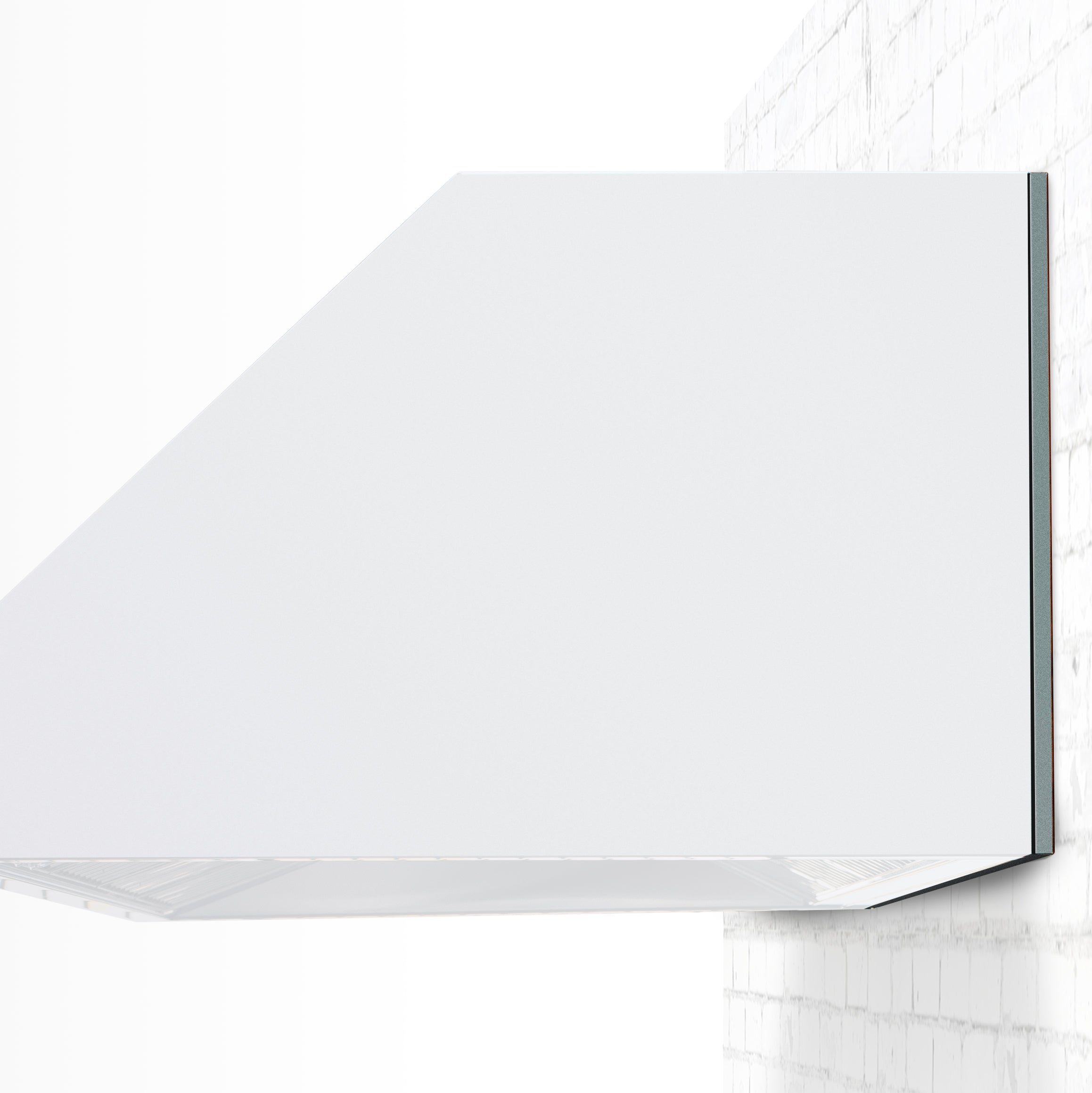 Stainless steel vent hood mounting bracket canopy against brick wall