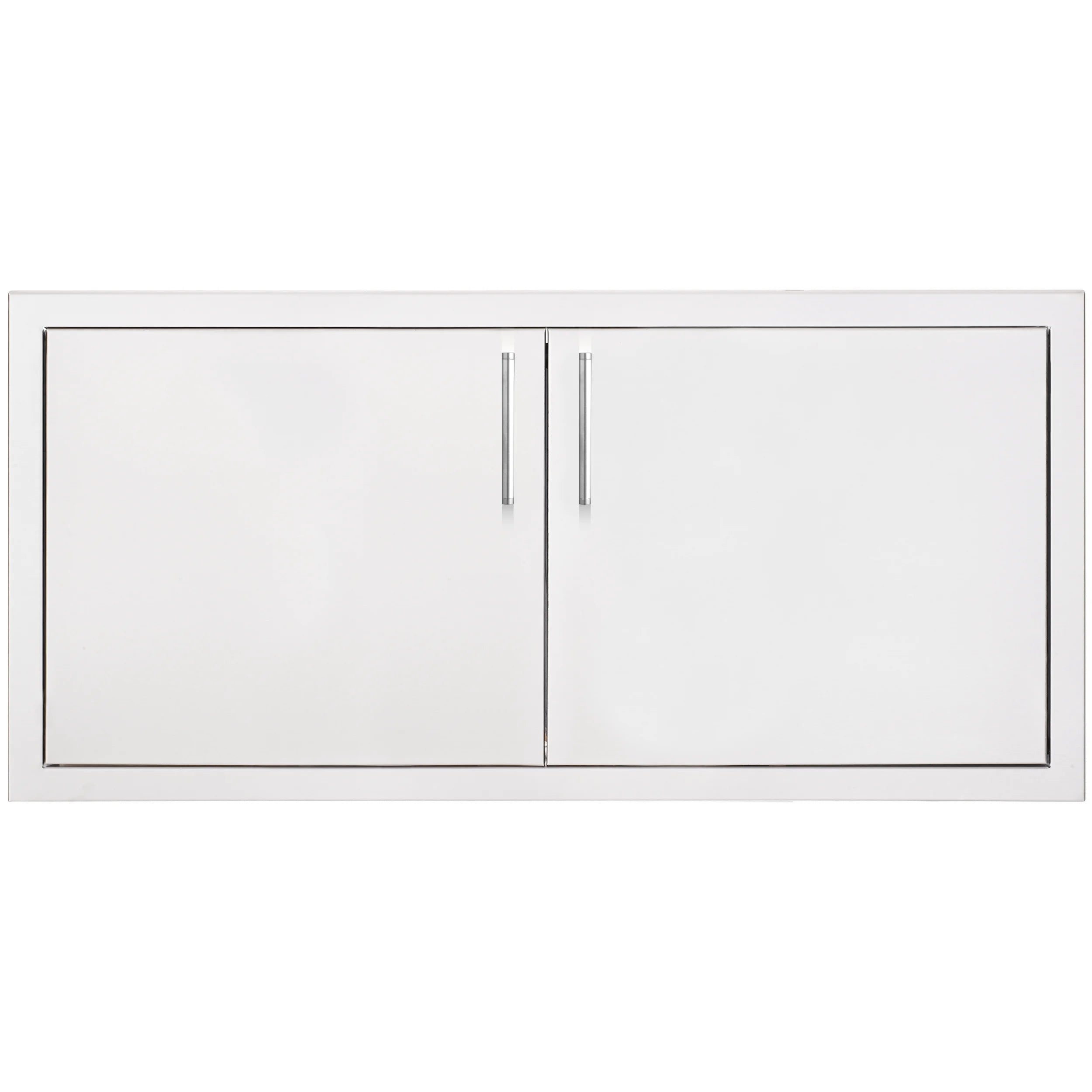 Dry storage pantry cabinet with two doors and center vertical handle