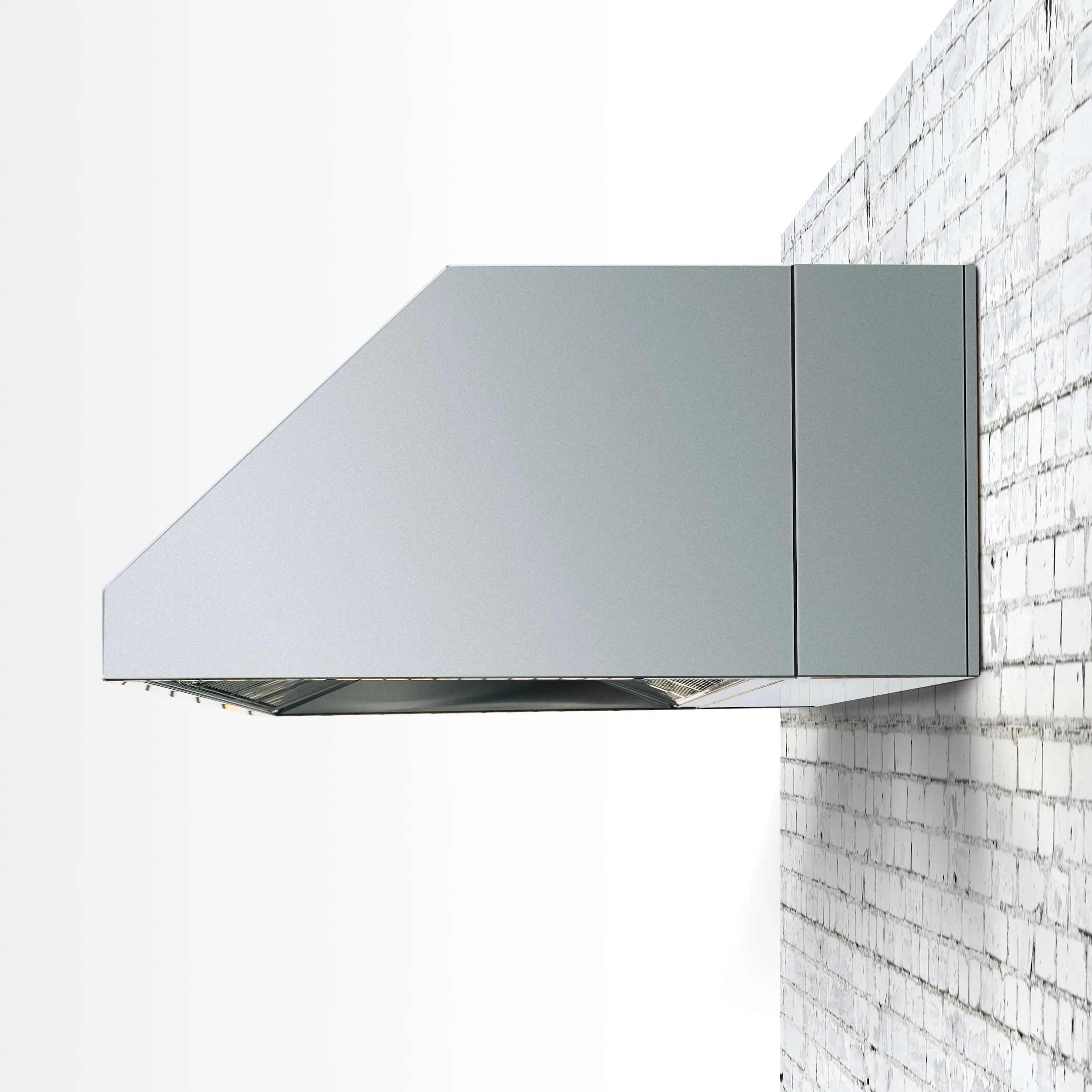 4-inch vent hood spacer bracket on wall, angled mounting plate