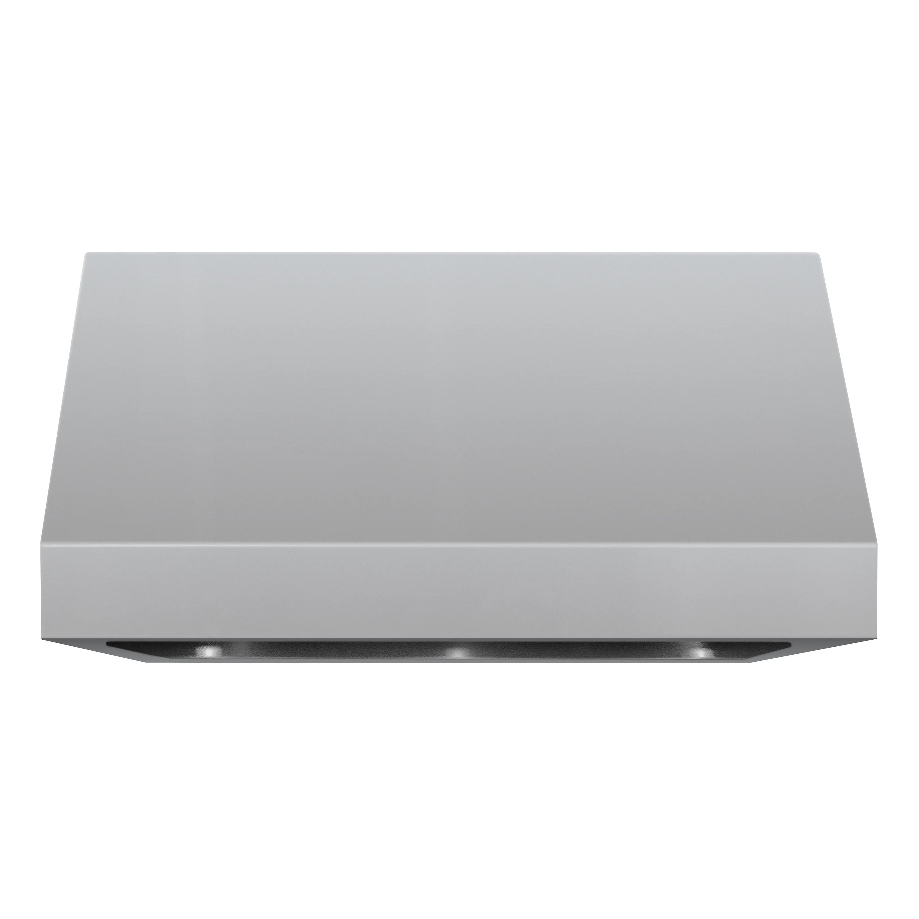 Stainless steel wall-mount vent hood front panel with intake openings