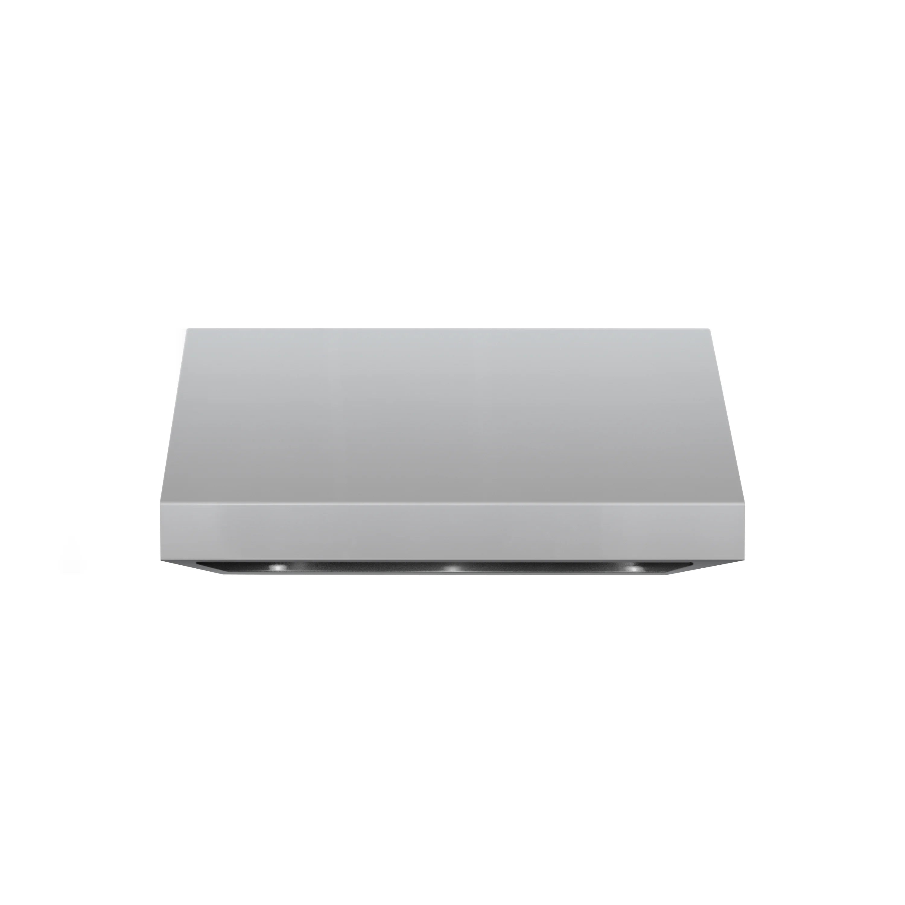 Stainless steel wall-mount vent hood with flat rectangular canopy