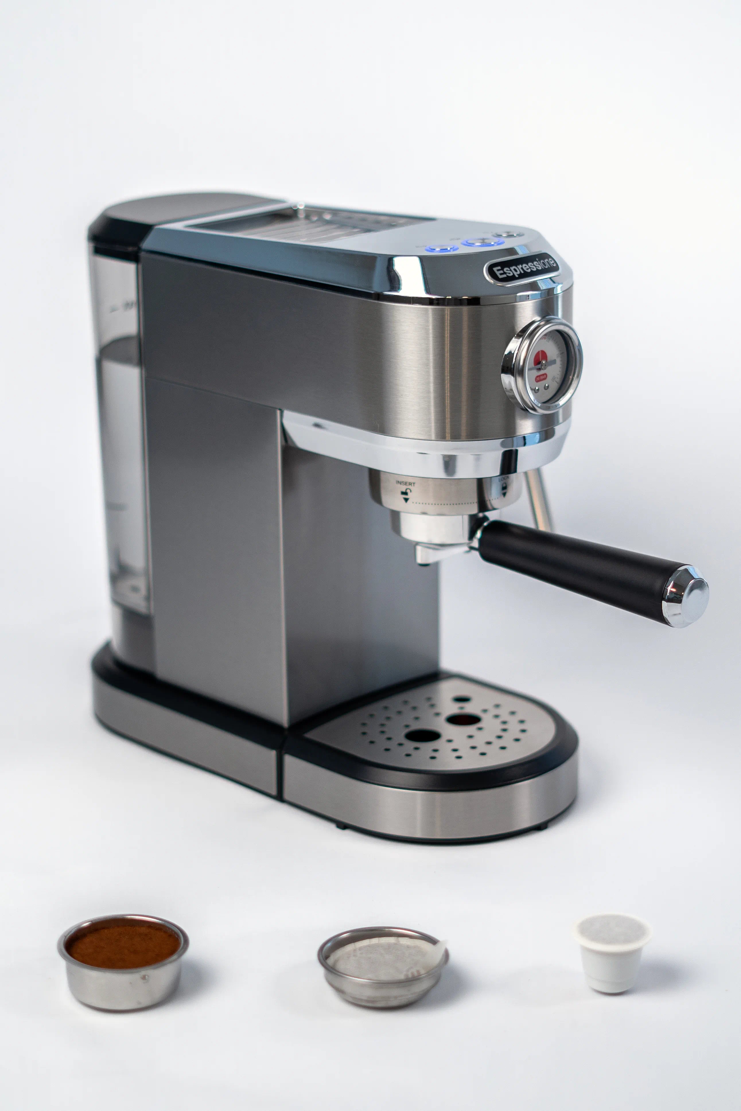 Espressione Flex 3-in-1 manual espresso machine, stainless steel and black