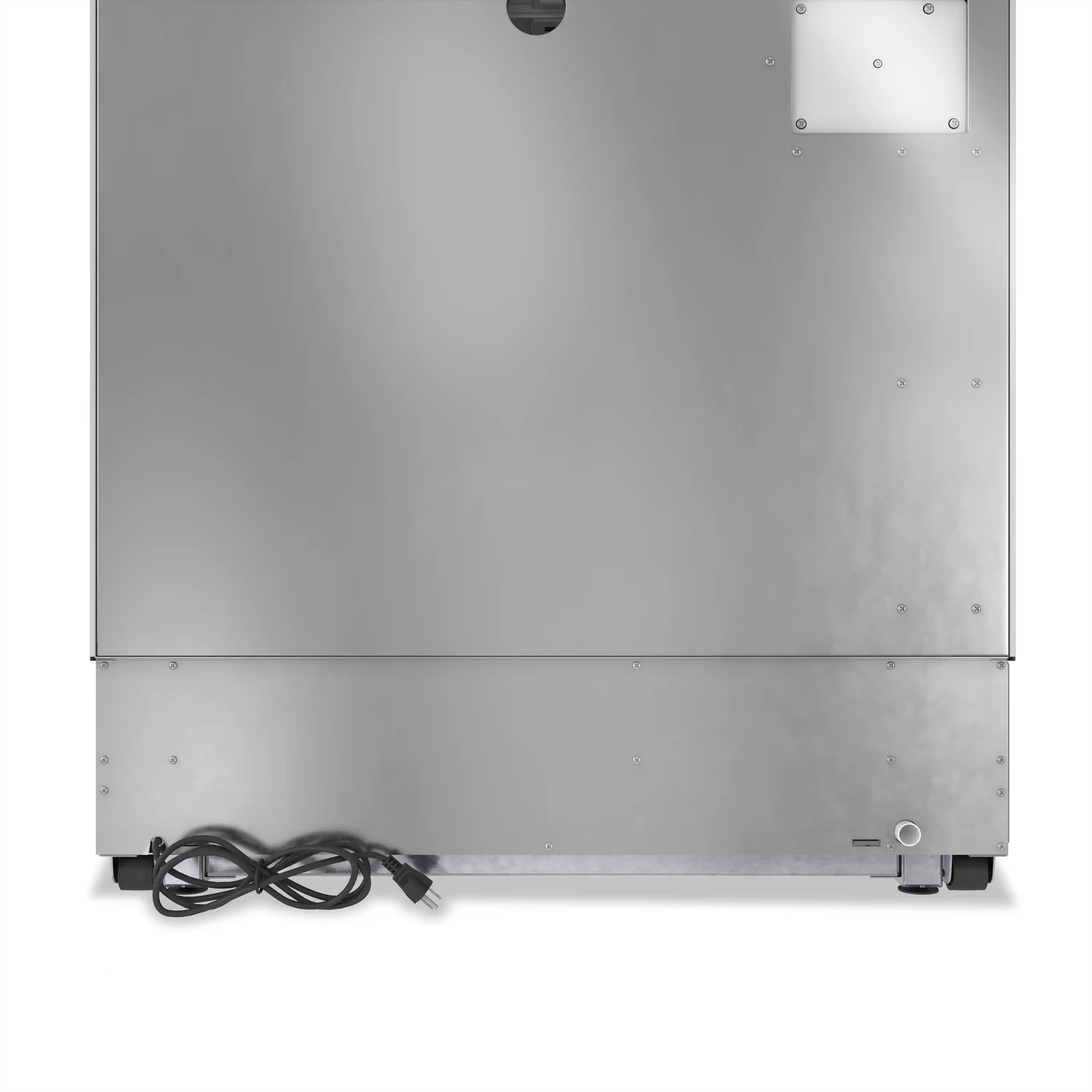 Panel-ready refrigerator exterior base with power cord and vented grille
