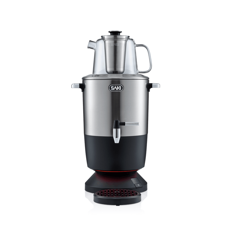 SAKI Chaiovar Electric Samovar - 4L Stainless Steel Electric Tea Maker, Temperature Display, Large Ceramic Teapot, Boil Dry & Auto Shut Off, Best for Persian, Russian, and Turkish Tea