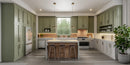 Stainless gas range with bronze accents installed in a kitchen, oven and burners visible