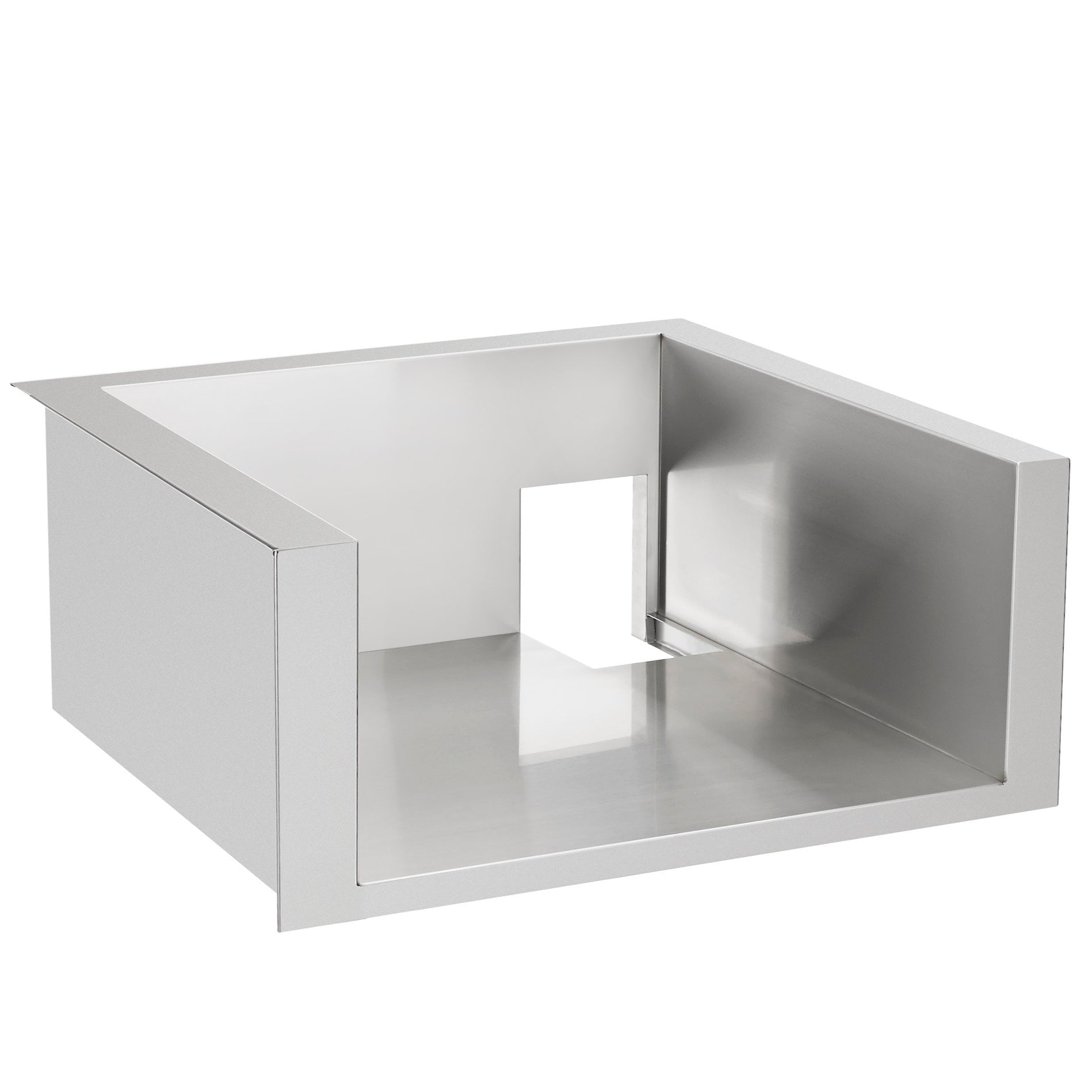 Stainless power burner liner insert with open box interior and side walls