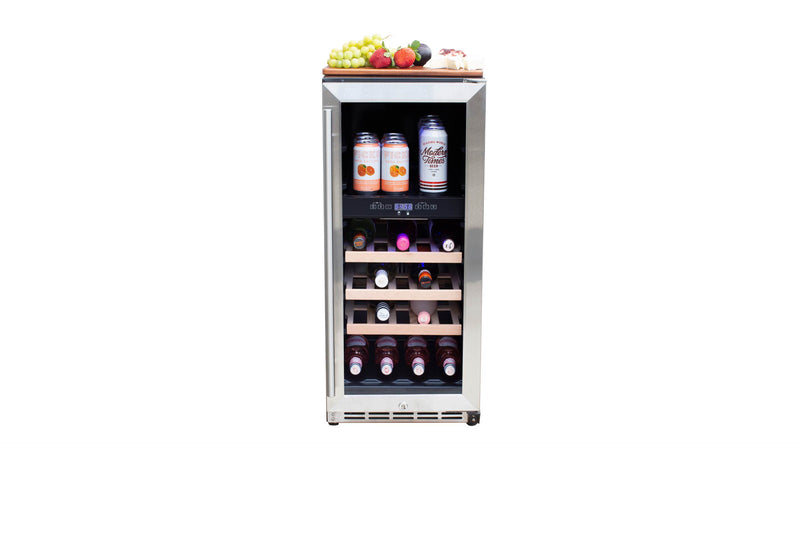 TrueFlame 15-Inch Outdoor Rated Dual Zone Wine Cooler in Stainless Steel (TF-RFR-15WD)