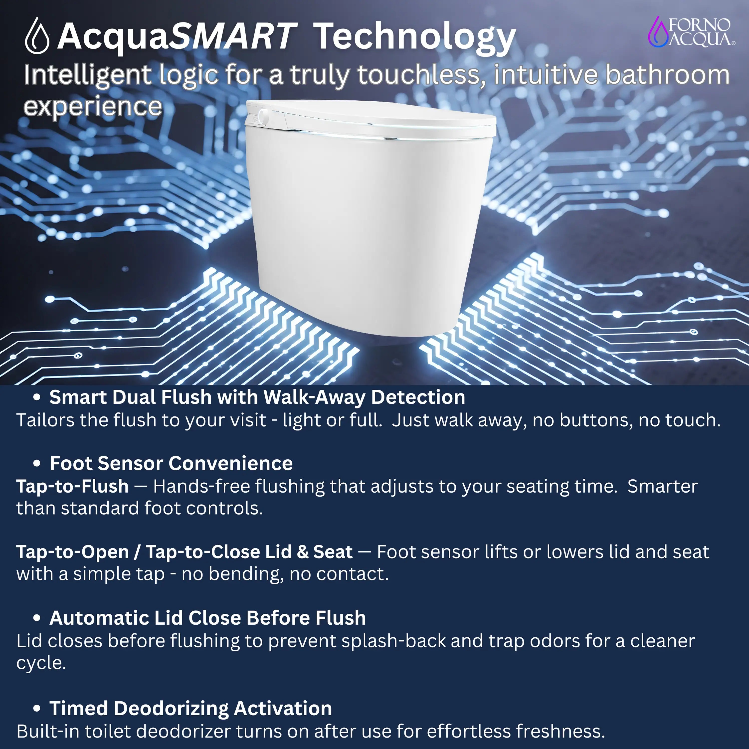 White smart toilet with built-in bidet and integrated smart display