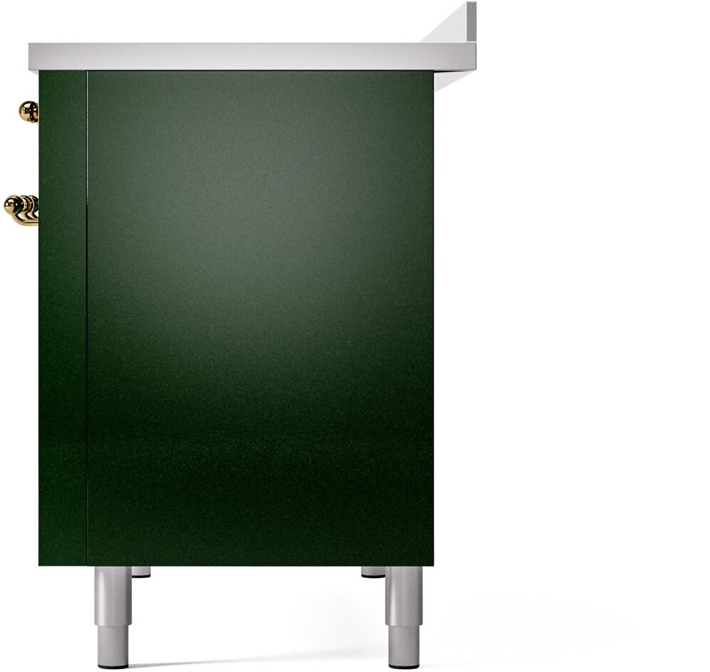 Emerald green freestanding electric induction range left side panel with brass handle