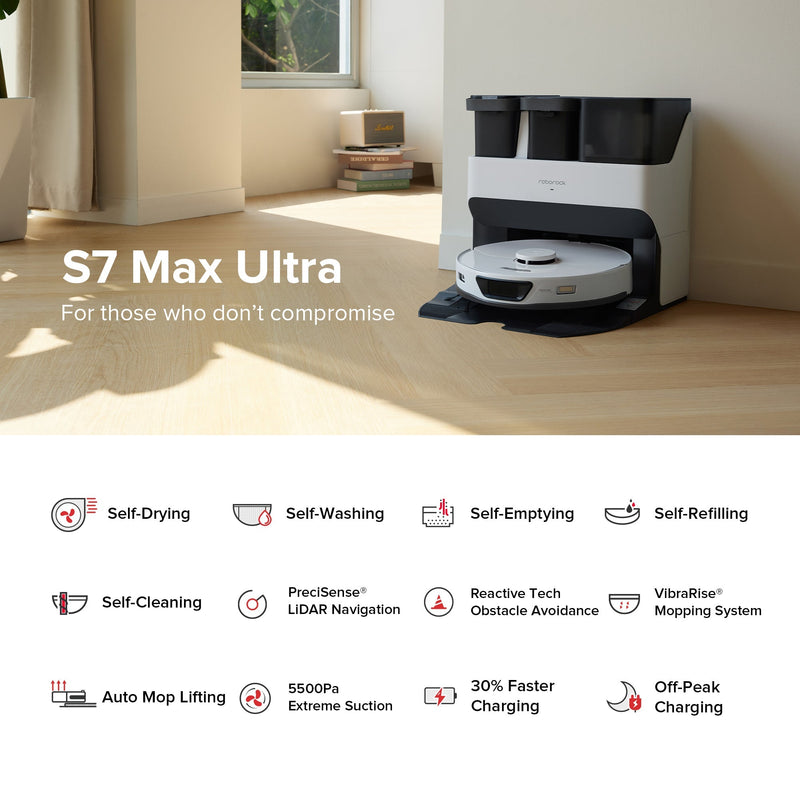 Roborock S7 Max Ultra Robot Vacuum with RockDock® Ultra, 10000 Pa Suction Power and VibraRise Mopping System