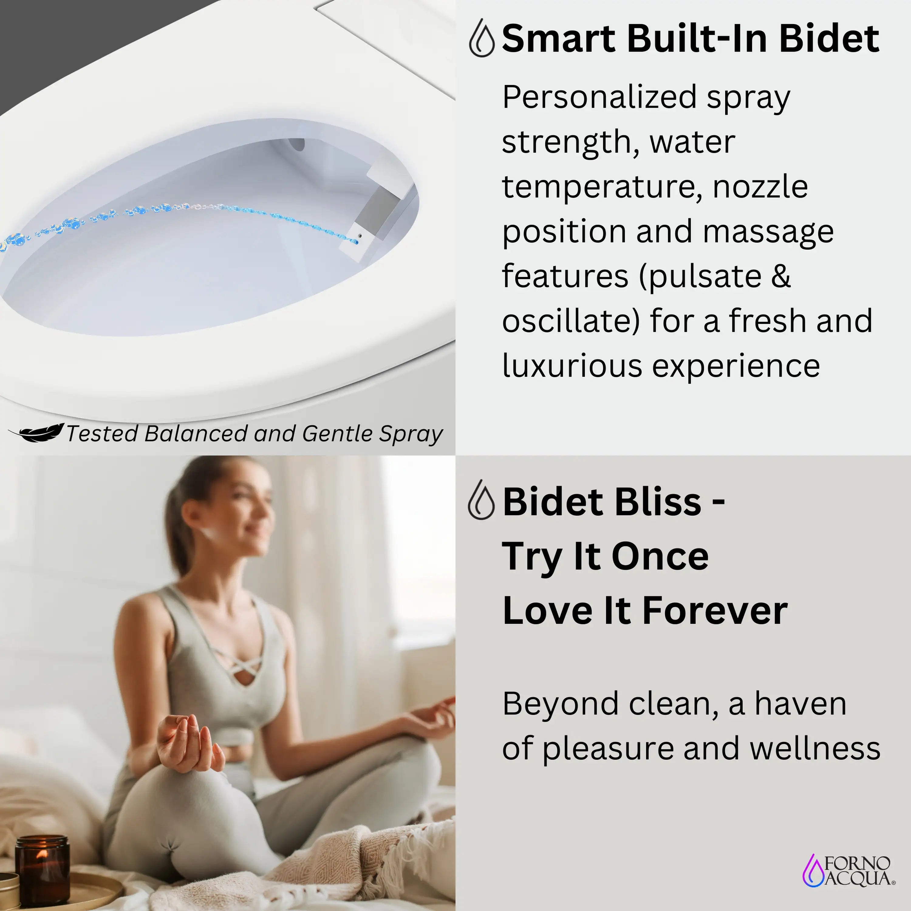 Built-in bidet nozzle with water spray inside white toilet bowl