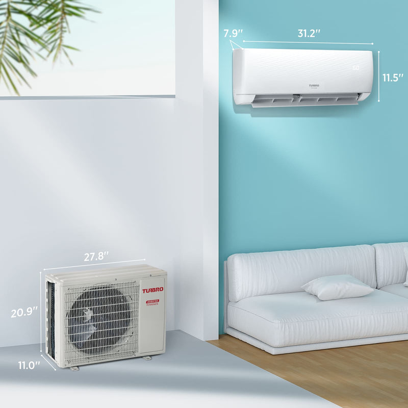 TURBRO Finnmark 9,000 BTU Mini Split Air Conditioner with Heat Pump and 16 Ft. Line Set, 115V/230V, WiFi Ductless