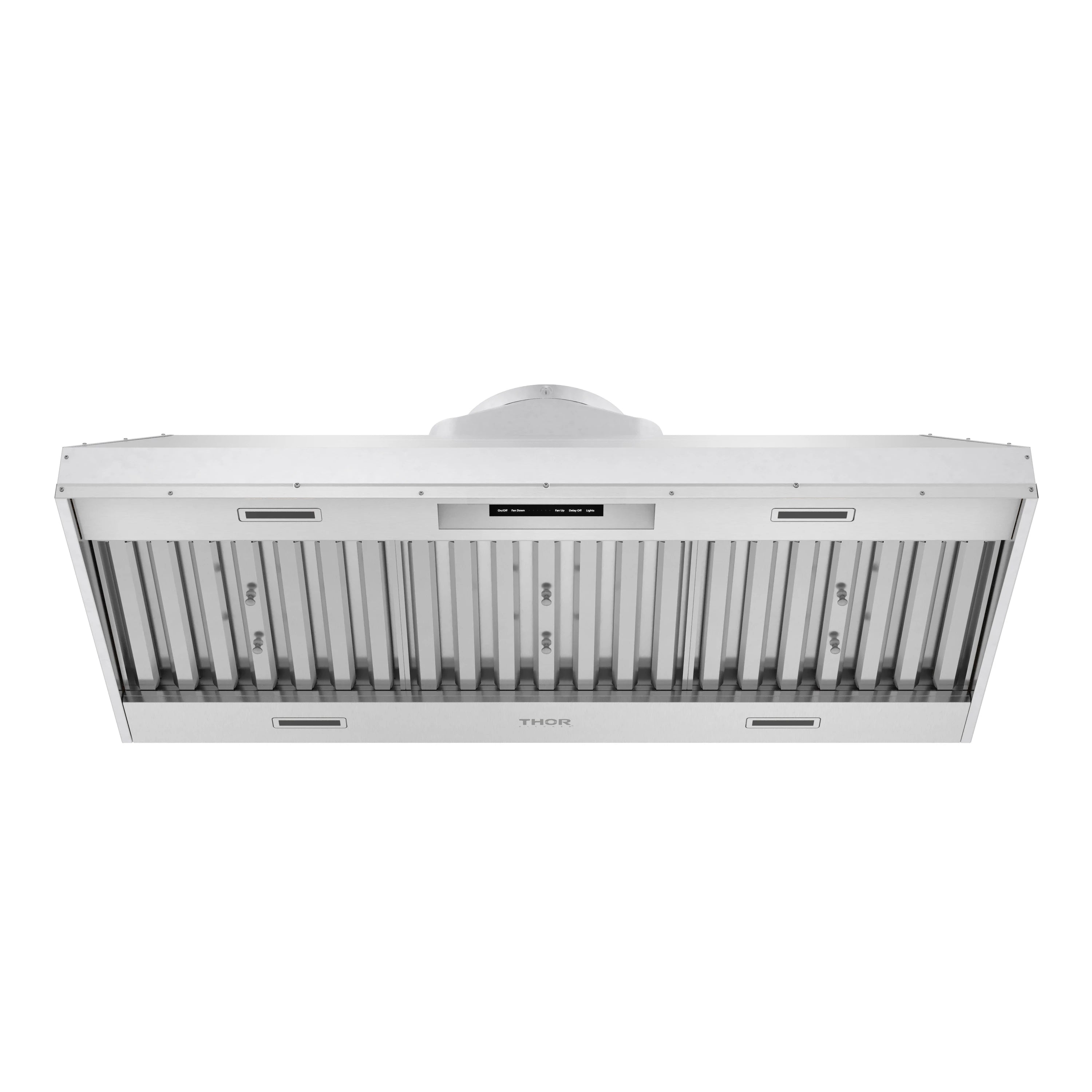 Stainless steel range hood insert with front baffle filters and low-profile casing