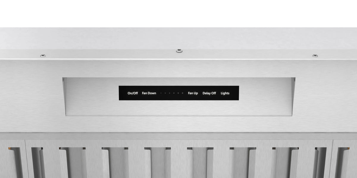 Range hood insert control panel with small display and button row