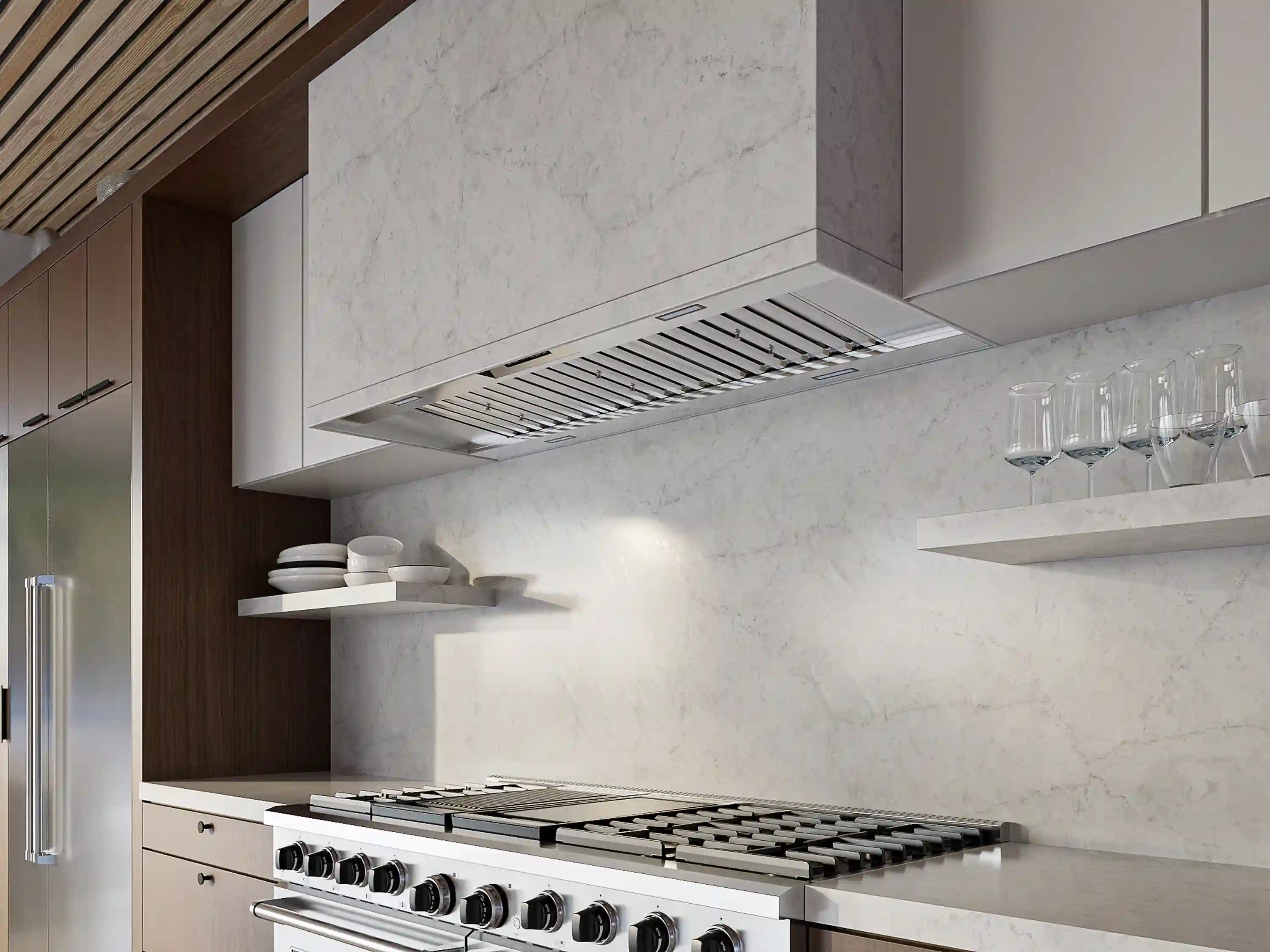 Stainless steel range hood insert under-cabinet vent with horizontal grille