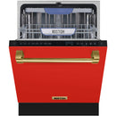 Kostch 24-Inch Top Control Built-In Dishwasher with Bronze Handle & Third Rack in Red (KOS-24DWN06H-R)
