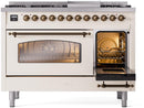 ILVE Nostalgie II 48-Inch Freestanding Natural Gas Dual Fuel Range in Antique White with Bronze Trim (UP48FNMPAWB)