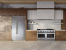 Built-in stainless steel range hood insert above cooktop with vent filter grille