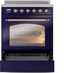 ILVE Nostalgie II 30-Inch Freestanding Electric Induction Range in Midnight Blue with Copper Trim (UPI304NMPMBP)