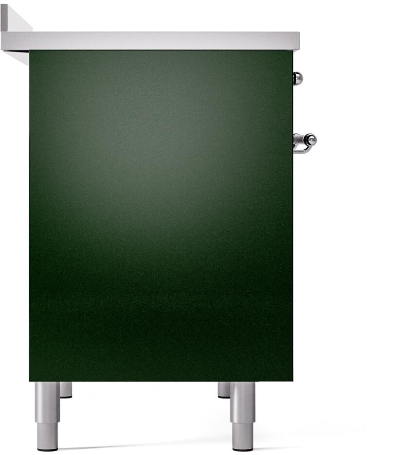 Emerald green side panel with chrome corner hardware and leveling feet