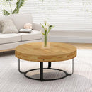 Parrot Uncle 31.5-Inch Modern Round Coffee Table with Wooden Carving Pattern & Metal Legs for Living Room , Reception Room
