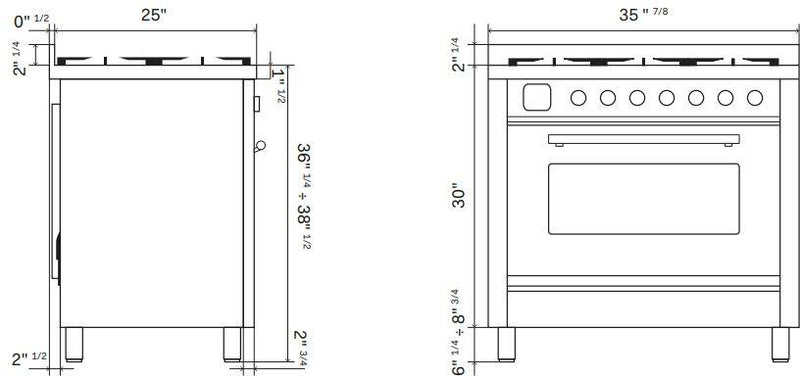 ILVE Nostalgie II 36-Inch Dual Fuel Freestanding Range in Glossy Black with Brass Trim (UP36FNMPBKG)