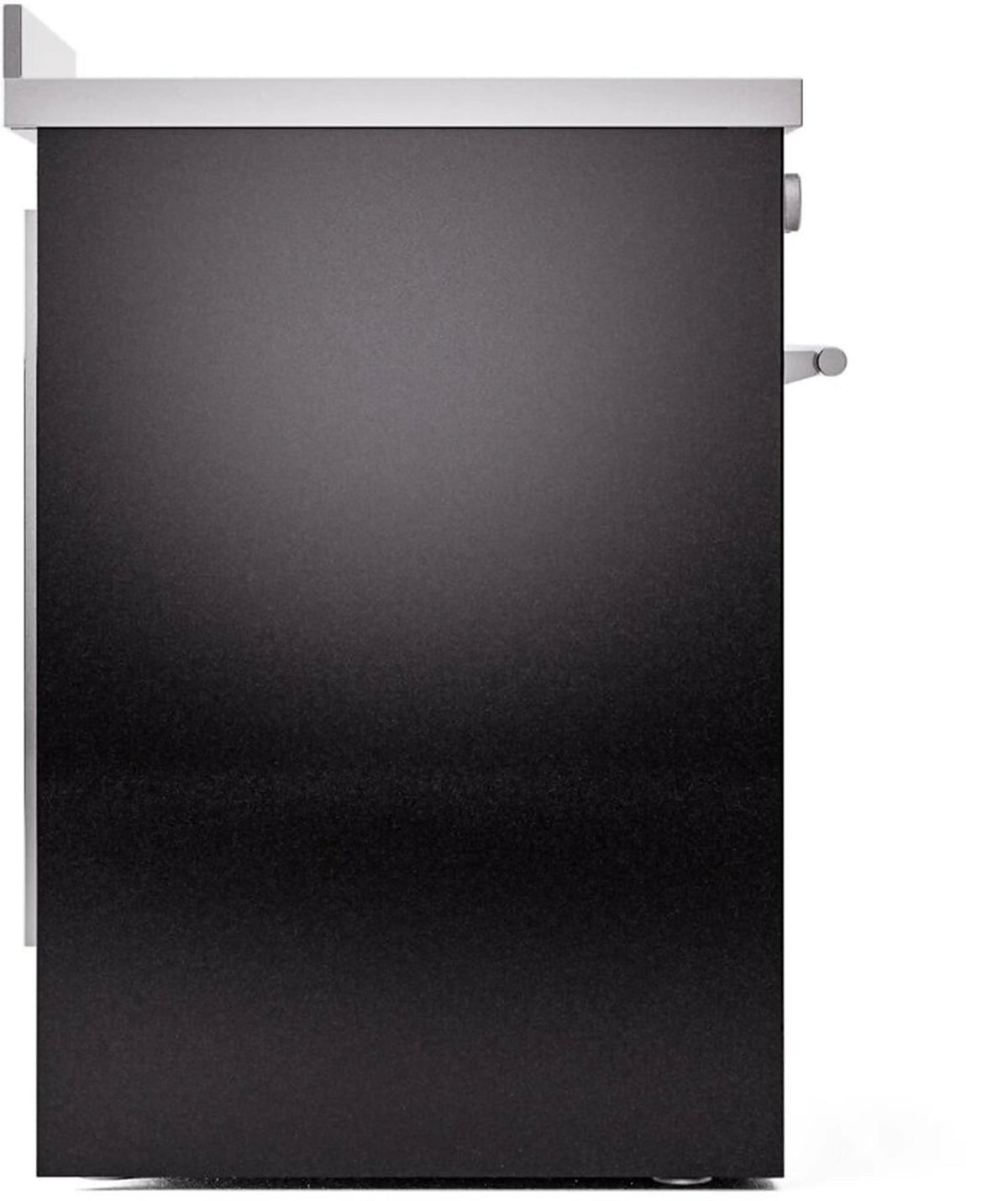 Glossy black induction range front with smooth door and small side control dial
