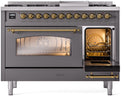 ILVE Nostalgie II 48-Inch Freestanding Natural Gas Dual Fuel Range in Matte Graphite with Brass Trim (UP48FNMPMGG)