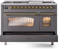 ILVE Nostalgie II 48-Inch Freestanding Natural Gas Dual Fuel Range in Matte Graphite with Brass Trim (UP48FNMPMGG)