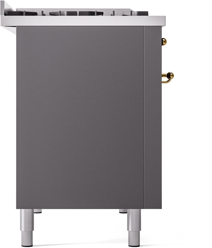 Matte graphite freestanding range side panel with feet and cooktop edge