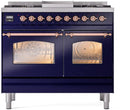 ILVE Nostalgie II 40-Inch Dual Fuel Freestanding Range in Midnight Blue with Copper Trim (UPD40FNMPMBPLP)