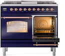 ILVE Nostalgie II 40-Inch Freestanding Natural Gas Dual Fuel Range in Midnight Blue with Copper Trim (UPD40FNMPMBP)
