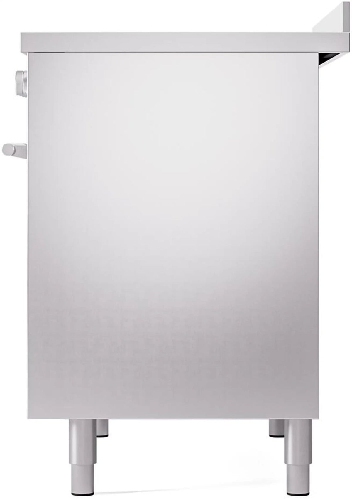 Stainless steel induction range base with front panel and adjustable legs
