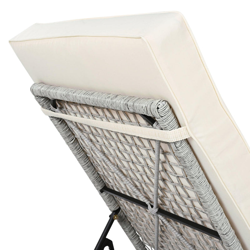 Parrot Uncle Outdoor Lounge Chair, Patio Chaise Lounge with 5-Position Backrest, Rattan Outdoor Lounge Chair with Cushion and Wheels for Poolside, Backyard, Garden