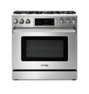 Thor Kitchen 4-Piece Appliance Package - 36-Inch Propane Gas Range, Tilt Panel, Refrigerator with Water Dispenser, Under Cabinet Hood & Dishwasher in Stainless Steel