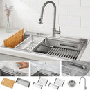 Forno Acqua 33-Inch Drop-In/Undermount 3-Level Workstation Sink with Faucet, Waterfall & Glass Rinser (D-WP30)