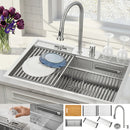 Forno Acqua 33-Inch Drop-In/Undermount 3 Level Workstation Sink with Faucet, Waterfall & Glass Rinser (E-ZP30)