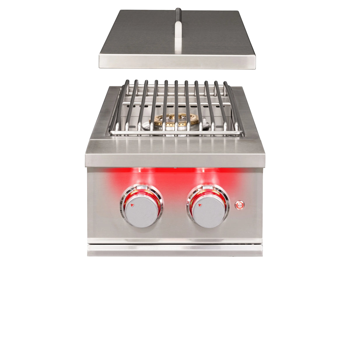 Stainless steel double natural gas side burner with two front knobs and burner grates