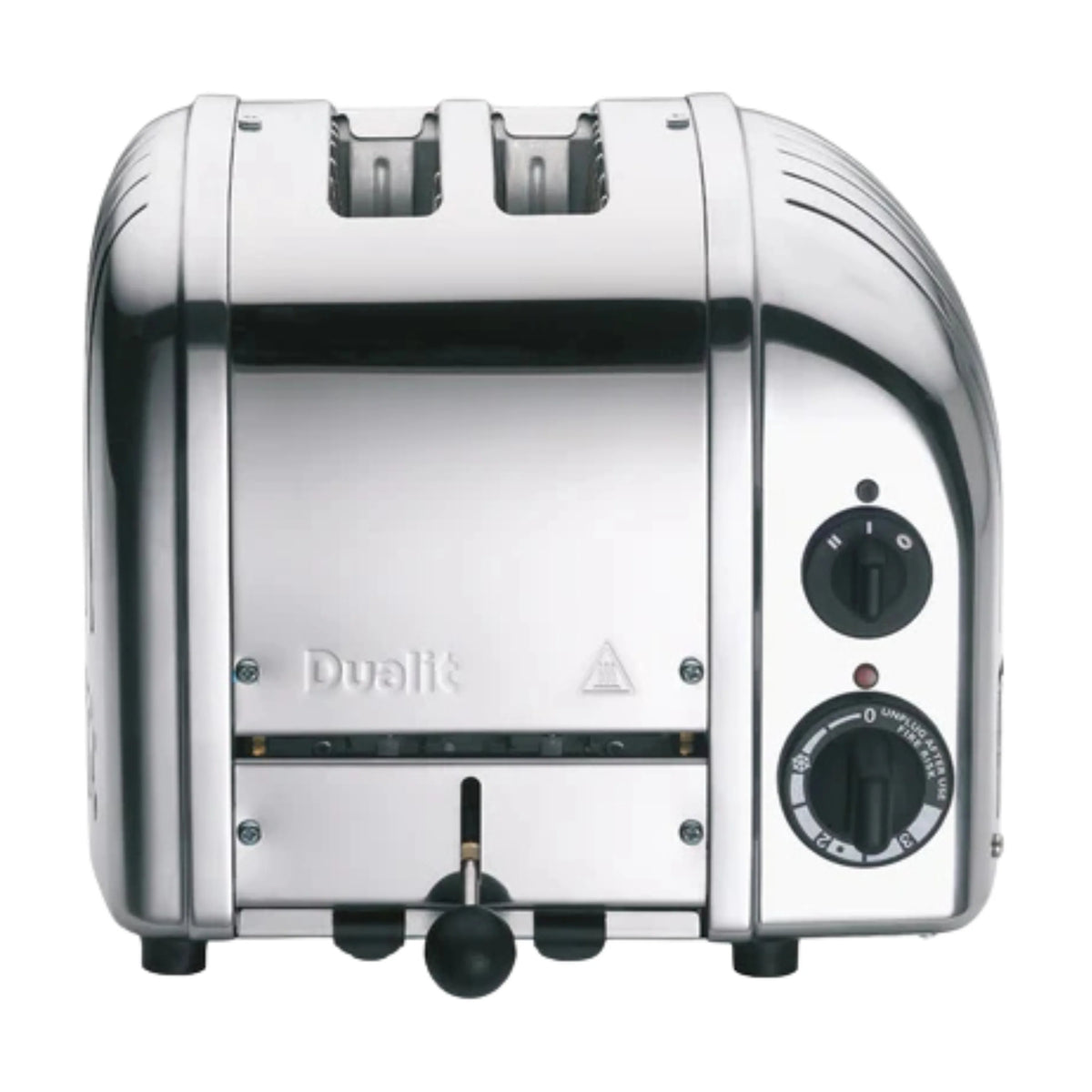 Dualit chrome two-slice toaster with browning dial and lift lever