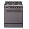 ILVE Nostalgie II 30-Inch Natural Gas Dual Fuel Range with Solid Door in Matte Graphite with Bronze Trim (UP30QNMPMGB)