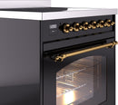 ILVE Nostalgie II 30-Inch Freestanding Electric Induction Range in Glossy Black with Brass Trim (UPI304NMPBKG)