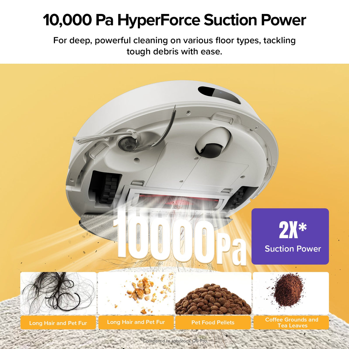 White robot vacuum underside view with deep-suction fan area