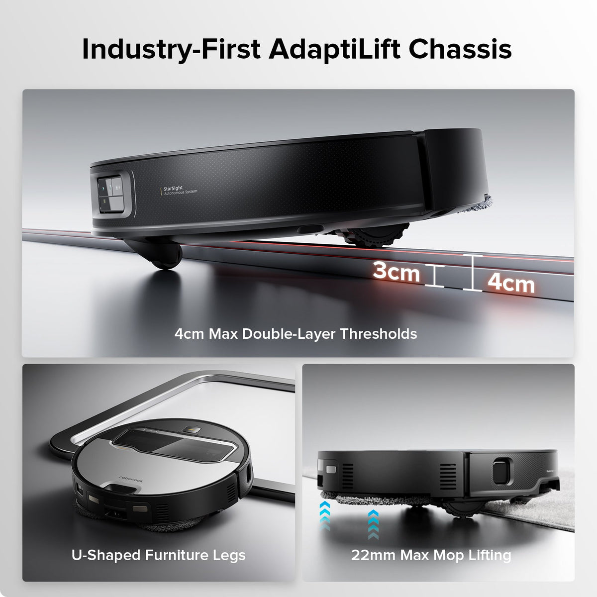 Black robot vacuum charging dock chassis with raised threshold clearance