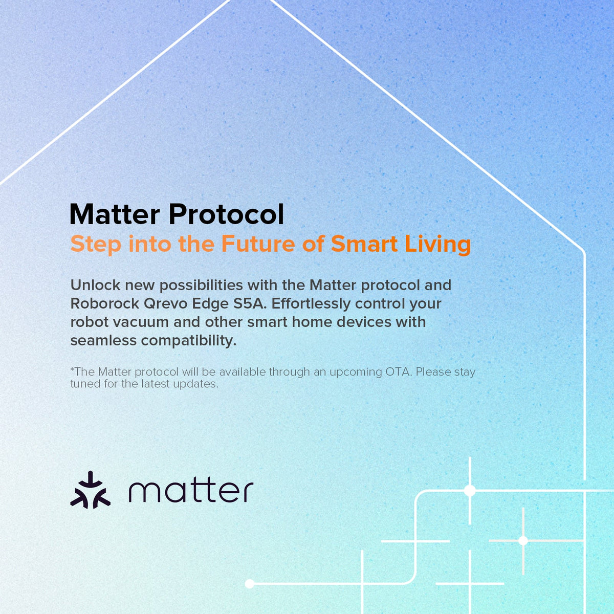 Robot vacuum Matter protocol compatibility graphic with smart home network lines