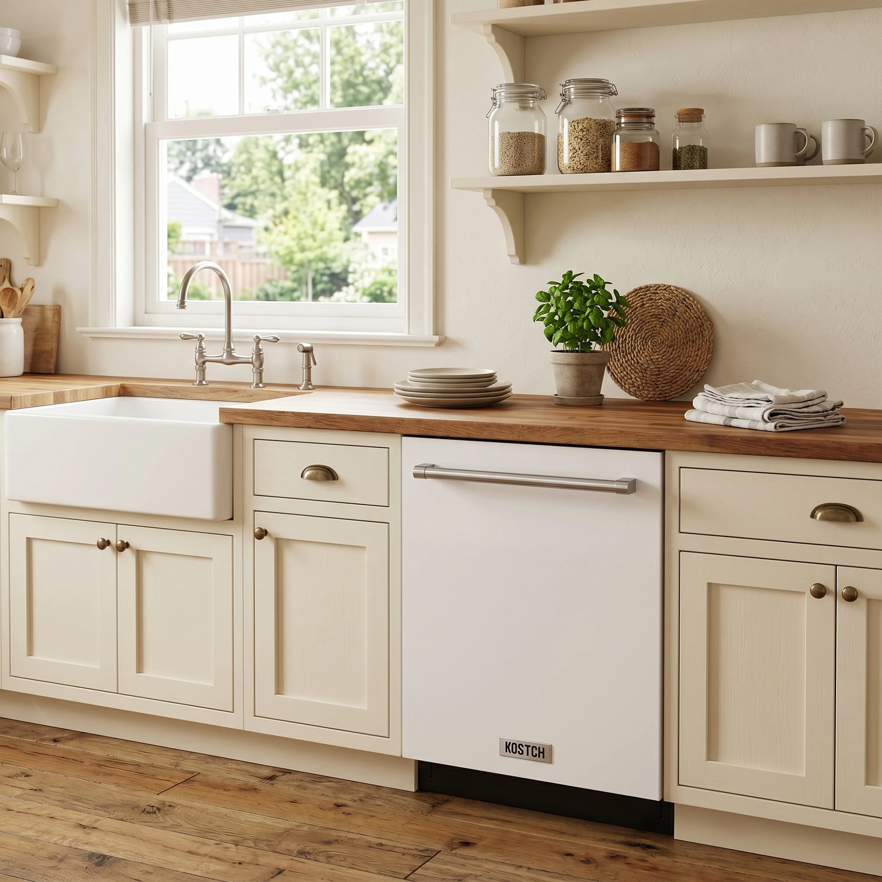 Built-in dishwasher installed under countertops in a kitchen
